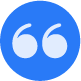 A blue circle with two white curved quotation marks inside, resembling an icon for quotes or speech.